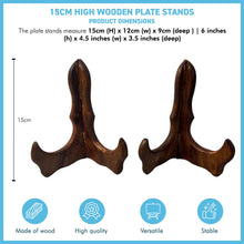 Load image into Gallery viewer, Set of Two 15cm Folding Wooden Plate Stands - Salver, Photo Plate, Display Stand, Wooden Bracket, Picture Frame Holder