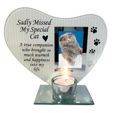 Load image into Gallery viewer, Sadly Missed MY SPECIAL CAT GLASS MEMORIAL CANDLE HOLDER AND PHOTO FRAME | thinking of you gifts | memorial photo frame | in loving memory | memory plaque