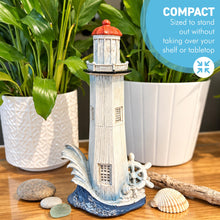 Load image into Gallery viewer, The 22cm Painted Lighthouse – Wood-Effect Finish with a Ship’s Wheel