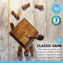 Load image into Gallery viewer, HANDCRAFTED SOLID WOOD BAR SKITTLES GAME | wooden bowling set | Pub skittles set | table top skittles | Devil amongst the tailors | Indoor skittles | vintage traditional pub game | tabletop skittles