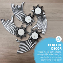 Load image into Gallery viewer, Set of Four Celestial Elegance: Brushed Silver Aluminum Shooting Star Tea Light Candle Holders, Modern Decorative Accent