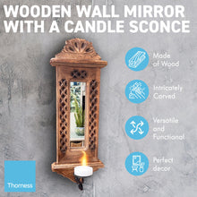 Load image into Gallery viewer, Wooden wall mirror with candle sconce | Wall mounted candle holder | Candle sconce decoration | Gothic kitchen living decoration | Hanging candle holder | 50cm x 18cm
