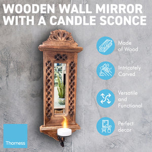 Wooden wall mirror with candle sconce | Wall mounted candle holder | Candle sconce decoration | Gothic kitchen living decoration | Hanging candle holder | 50cm x 18cm