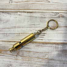 Load image into Gallery viewer, LOUD BRASS WHISTLE on keyring | emergency survival whistle | One piece | Outdoor survival whistle | supplied on Key-Chain or Hang Around Your Neck and Carry it Anywhere
