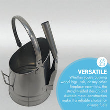 Load image into Gallery viewer, 𝗪𝗔𝗧𝗘𝗥𝗟𝗢𝗢 𝗦𝗧𝗬𝗟𝗘 𝗦𝗜𝗟𝗩𝗘𝗥 𝗙𝗜𝗡𝗜𝗦𝗛 𝗖𝗢𝗔𝗟 & 𝗔𝗦𝗛 𝗕𝗨𝗖𝗞𝗘𝗧 𝗪𝗜𝗧𝗛 𝗦𝗛𝗢𝗩𝗘𝗟 | H29cm x W22cm x D25cm | Heat-Resistant Metal Bucket for Fireplace | Log Burner or Stove | 𝗙𝗜𝗥𝗘𝗦𝗜𝗗𝗘 Accessory for Ash, Coal & Log Storage