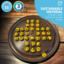 Load image into Gallery viewer, 30cm Diameter WOODEN SOLITAIRE BOARD GAME with BUMBLEBEE GLASS MARBLES | classic wooden solitaire game | strategy board game | family board game | games for one | board games