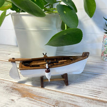 Load image into Gallery viewer, WHITE HULL MODEL ROWING BOAT | Sailing | Yacht | Boats | Models | Sailing Nautical Gift | Sailing Ornaments | Boat on Stand | 14cm (L) x 5cm (H) x 5.5cm (W)