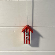 Load image into Gallery viewer, Red and white beach hut light pull | Nautical Theme Wooden Beach Hut Cord Pull Light Pulls