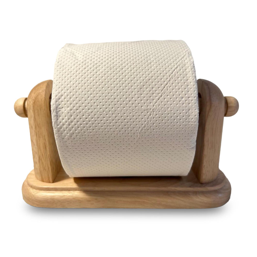 WOODEN TOILET ROLL HOLDER | Made from 100% Hevea wood | Wooden bathroom accessories | Toilet roll holder for bathroom | 20cm (L) x 7cm (W) x 11cm (D)