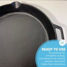 Load image into Gallery viewer, Cast Iron 14” diameter Paella Pan | Large skillet Frying Pan | Prospector style pan | 35cm diameter | Non-stick induction paella pan | Paella Pan for BBQ | Indoor or Outdoor use