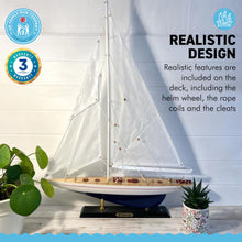 Load image into Gallery viewer, Detailed 50cm long wooden model Enterprise J Class Sailing Yacht | Americas Cup Racing Yacht | Nautical ornament | sailboat model | Enterprise sailing ship model | Fully assembled model boat kit