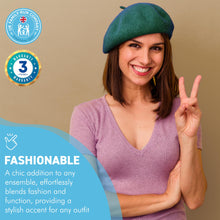 Load image into Gallery viewer, Dark Green French Beret Hat | Classic wool hat | One size | French cap |  Fancy dress theme hat | Vintage French Beret solid colour | Unisex style ideal for men and women