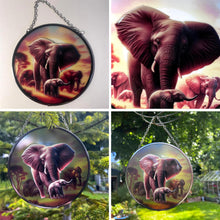 Load image into Gallery viewer, Elephant Family Glass Suncatcher, 15cm diameter Decorative Window Hanging, Vibrant Elephant Design