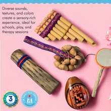 Load image into Gallery viewer, Rainforest Rhythm set of instruments | South America Musical instruments | Handmade instruments | Rainforest sounds | Musical gift box for adults and children | Instruments for schools | 5 instruments included