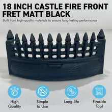 Load image into Gallery viewer, 18-Inch Castle Fire Front Fret in Matte Black - Decorative Fireplace Accessory