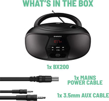 Load image into Gallery viewer, Oakcastle BX200 Retro Boombox CD Player Portable with Bluetooth, FM Radio, AUX Input, USB MP3 Playback and Stereo Speakers, for Kids and Home, Battery or Wall/AC Powered, Simple Music Player