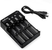 Load image into Gallery viewer, Charge Smarter Anywhere – Veho V-1 Universal 4-Slot USB Li-Ion Battery Charger with Advanced Protection