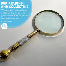 Load image into Gallery viewer, Magnifying Glass with Mother of Pearl Inlay and ball handle, elegant decorative handheld magnifier for reading and collecting