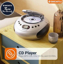 Load image into Gallery viewer, Oakcastle CD250 PORTABLE CD PLAYER BOOMBOX with Bluetooth & FM Radio | Silver