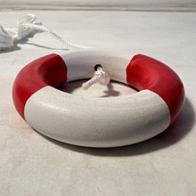 Load image into Gallery viewer, Set of two Red and white life ring light Pulls | Lifebuoy light pulls| Nautical Theme Wooden Cord Pull Light Pulls