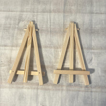 Load image into Gallery viewer, Set of two Compact Wooden Display Easels- 15cm High: Perfect for Small Artworks, Photos, and Tabletop Displays - Durable, Stylish, and Portable Design