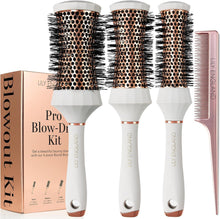 Load image into Gallery viewer, Lily England Round Hair Brush Set, 4 Piece Professional Blow Dry Kit with 3 Round Brushes and Comb for Styling, Beauty Gifts Sets for Women
