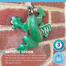 Load image into Gallery viewer, RECYCLED SALVAGED TIN METAL GECKO WALL HANGING | Garden Wall Hanging | Wall Hanging | Lizard | Home Decor | Outdoor Ornament | 3D Metal Craft | Art