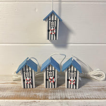 Load image into Gallery viewer, 4 x Light Blue and white beach hut light pulls | Nautical Theme Wooden Beach Hut Cord Pull Light Pulls
