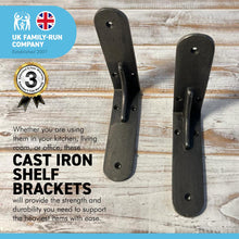 Load image into Gallery viewer, 2 X SHEFFIELD TRADITIONAL SHELF BRACKETS 6 x 6 Inch Cast Iron Pair of Heavy of Wall Brackets for Shelves | Shelf Brackets| Living Room Shelf | Vintage Wall Shelf brackets | Natural aged iron finish | scaffold board bracket
