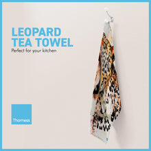 Load image into Gallery viewer, Leopard Tea Towel | 100% Cotton | Large kitchen towel for drying| Hand towel with Leopard | Leopard themed gift | Animal house Gift | Cotton tea towel | 70 cm x 50 cm
