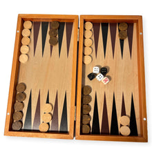 Load image into Gallery viewer, WOODEN INLAID BACKGAMMON SET 30cm x 18cm| Classic Strategy Board Game | Wooden playing pieces and dice | Inlaid playing board | back gammon| Backgamon | Magnetic closure