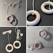 Load image into Gallery viewer, Set of 2 Nautical Wooden Cord Pulls with pink and white lifebuoy, Coastal Decor