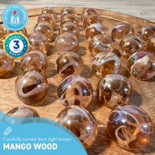 Load image into Gallery viewer, 30cm Diameter MANGO WOOD SOLITAIRE BOARD GAME with PINKY GLASS MARBLES | |classic wooden solitaire game | strategy board game | family board game | games for one | board games
