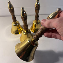 Load image into Gallery viewer, Set of Four Elegant 18cm Aluminium Library Hand Bell with Antique Brass Finish and Wooden Handle