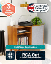 Load image into Gallery viewer, 𝗩𝗜𝗡𝗬𝗟 𝗥𝗘𝗖𝗢𝗥𝗗 𝗣𝗟𝗔𝗬𝗘𝗥 𝗪𝗜𝗧𝗛 𝗦𝗣𝗘𝗔𝗞𝗘𝗥𝗦 | Bluetooth 5.0 Turntable with AUX, RCA Output | Vinyl Player with Multi-Playback Speed & 45 RPM Adapter | Wooden Home Audio Record Player | Oakcastle TT100 Turntable
