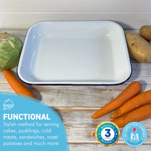 Load image into Gallery viewer, CLASSIC BLUE and WHITE ENAMEL BAKING TRAY| Enamelware | 34cm X 28cm | Ovenware | Baking Tray | Cookware | Roasting Tray | Oven Safe | Dishwasher Safe
