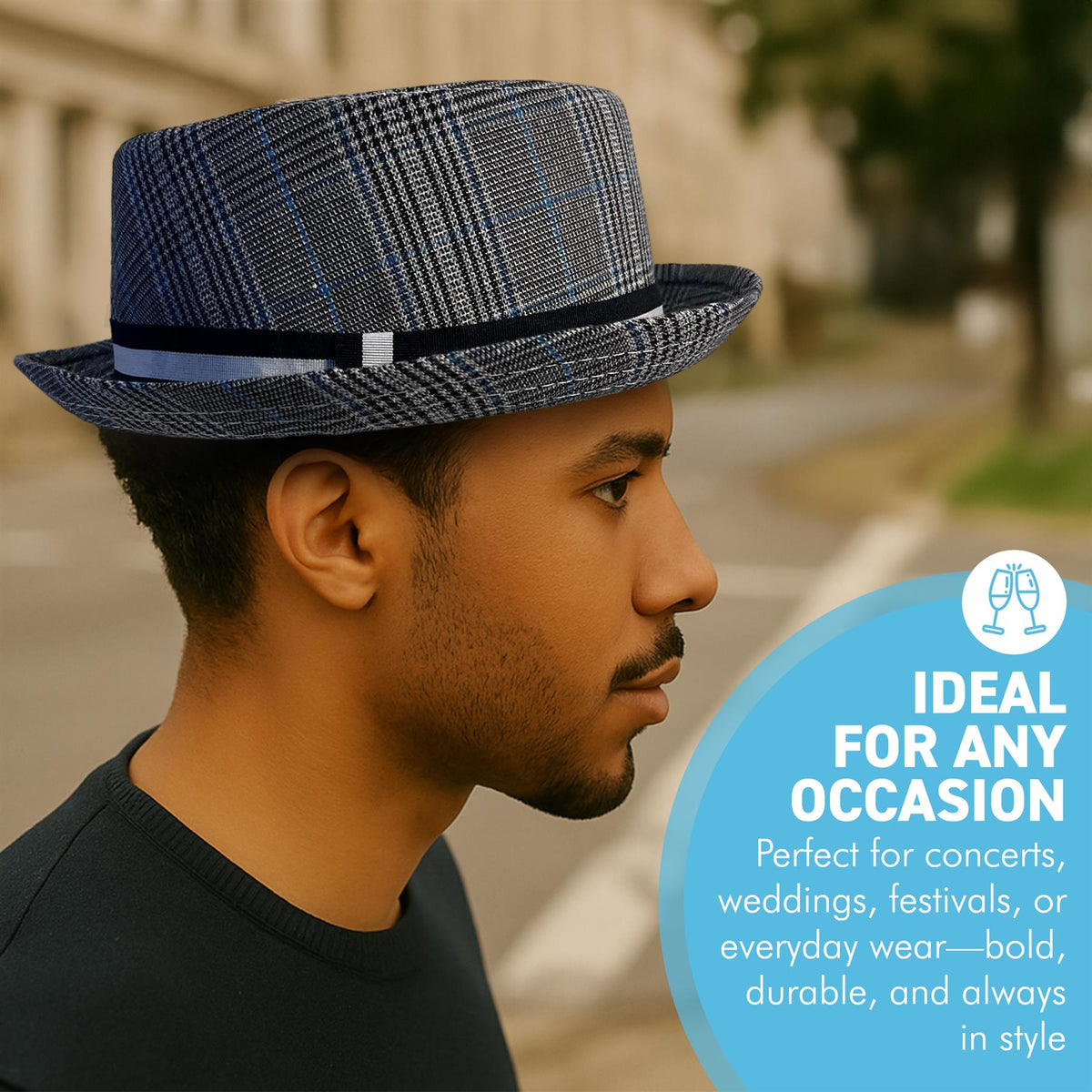 Grey rude boy ska pork pie hat, Size 57cm, Medium, Unisex pork pie