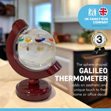Load image into Gallery viewer, GALILEO THERMOMETER WITH CHERRY WOOD BASE | Thermometer | Temperature Gauge | with 5 Floating Temperature Globes | Weather Instrument | Indoor Thermometer