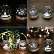 Load image into Gallery viewer, Set of Two 3D Crystal Ball Night Light USB Lamp with Galaxy and Reindeer designs, elegant modern illumination for any room