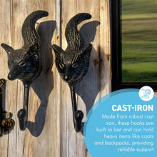 Load image into Gallery viewer, Set of Two Sturdy Wall Mounted Cast Iron Fox Head Hook Hanger for Hat, Coat, Clothes - Ideal for Kitchen, Bathroom, Bedroom, Office