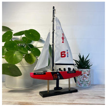 Load image into Gallery viewer, TRANSICIEL AMERICAS CUP MODEL YACHT | Sailing | Yacht | Boats | Models | Sailing Nautical Gift | Sailing Ornaments | Yacht on Stand | 33cm (H) x 21cm (L) x 4cm (W)