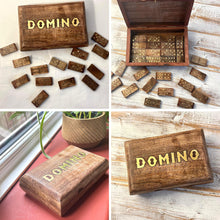 Load image into Gallery viewer, Handcrafted Wooden Domino Set with Brass Inlay, 28 Classic Tiles, 15cm x 10cm, Includes Wooden Storage Box  Elegant Table Game