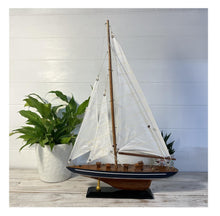 Load image into Gallery viewer, J Class Wooden ENDEAVOUR MODEL YACHT | Richly Detailed Endeavour Model | Yacht Ornaments | Sailing Yacht on a Display Stand | Sailing | Boats