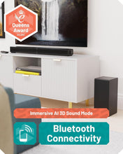 Load image into Gallery viewer, Refurbished Oakcastle 𝗦𝗕𝟴𝟬 𝗫𝗧𝗥𝗔 𝟮𝟬𝟬𝗪 𝟮.𝟭 𝗖𝗛𝗔𝗡𝗡𝗘𝗟 𝗦𝗢𝗨𝗡𝗗 𝗕𝗔𝗥 FOR TV with External Subwoofer | Bluetooth 5.3 Soundbar with HDMI ARC, Optical, AUX & USB Playback | Home Cinema TV Speakers with Remote & Wall Mount