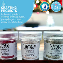 Load image into Gallery viewer, 3 x Wow! Embossing Powders 15ml | RED GLIMMER, COPPER GLIMMER & GREEN FIELDS regular| Free your creativity and give your embossing sparkle