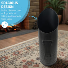 Load image into Gallery viewer, 𝗕𝗟𝗔𝗖𝗞 𝗦𝗧𝗘𝗘𝗟 𝗖𝗢𝗔𝗟 𝗛𝗢𝗗/ 𝗦𝗖𝗨𝗧𝗧𝗟𝗘 𝗕𝗨𝗖𝗞𝗘𝗧 𝟱𝟱𝗰𝗺 – Tall Fireside Coal Scuttle with Handles | Fireplace & Hearth Accessories for Log Burners & Stoves