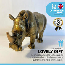 Load image into Gallery viewer, RHINO ORNAMENT IN ANTIQUE GOLD COLOUR FINISH | Wildlife Statue | Rhinoceros | Ornaments for the Home | Rhino Lover Gift Birthday Friendship Gifts | Wildlife Animal Lover Gift