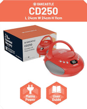 Load image into Gallery viewer, Oakcastle CD250 PORTABLE CD BOOMBOX with Bluetooth & FM Radio – Red Retro Player