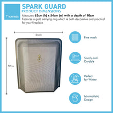 Load image into Gallery viewer, Black powder-coated FIRESIDE FIREGUARD SPARK GUARD FIRE SCREEN with decorative gold colour handle | 54cm wide x 62cm (H) x 10cm deep