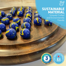 Load image into Gallery viewer, 30cm Diameter WOODEN SOLITAIRE BOARD GAME with VAN GOGH  GLASS MARBLES | classic wooden solitaire game | strategy board game | family board game | games for one | board games